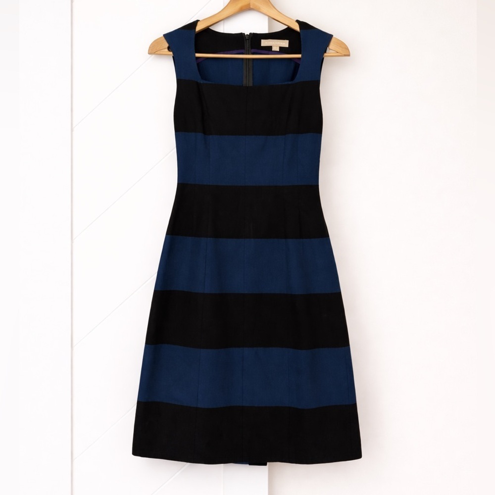 Banana Republic Sloan Rugby Stripe Dress Size 0 Blue Black Square Neck
